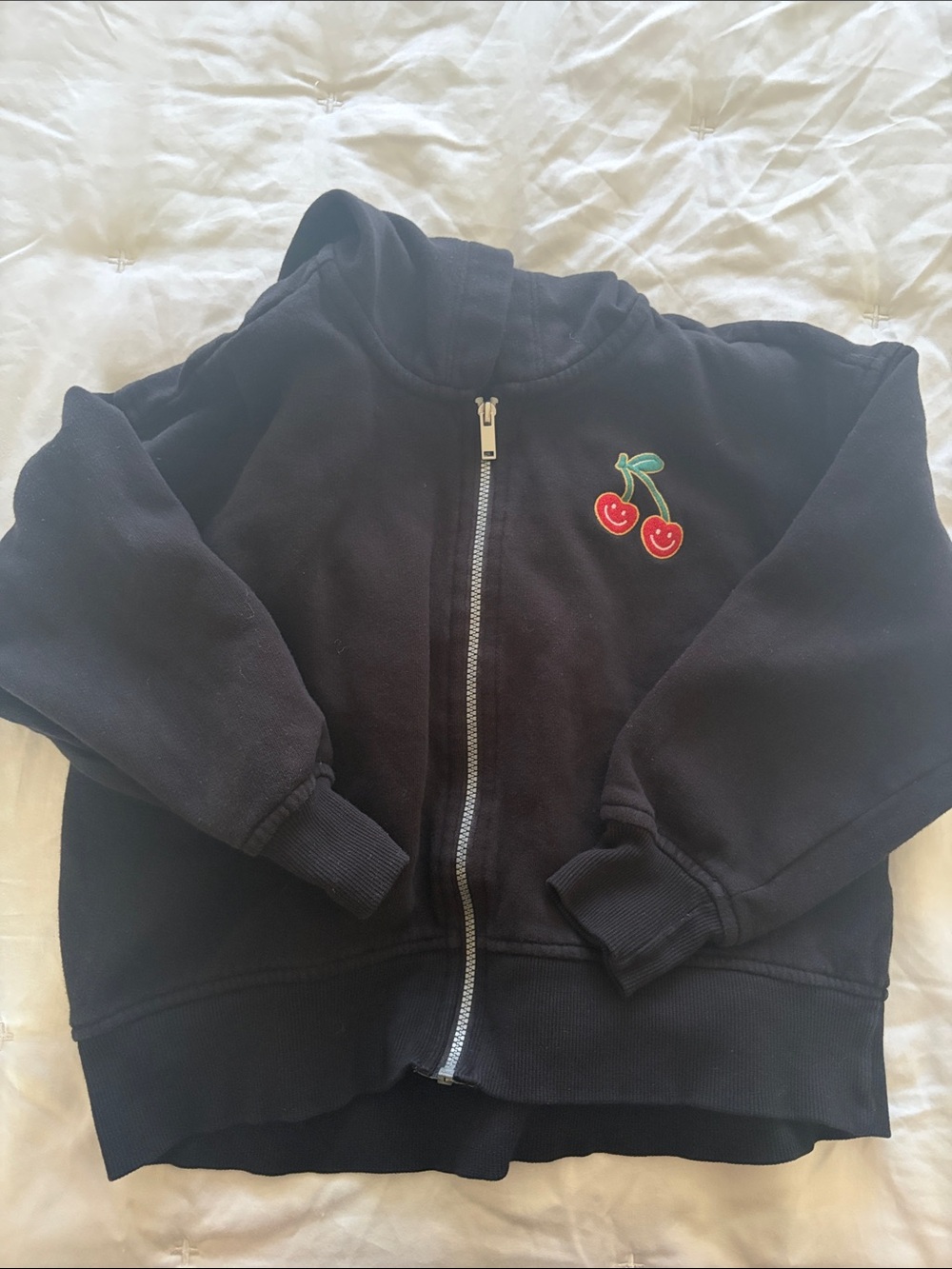 Old Navy Black Zip Hoodie with Red Cherry Patch